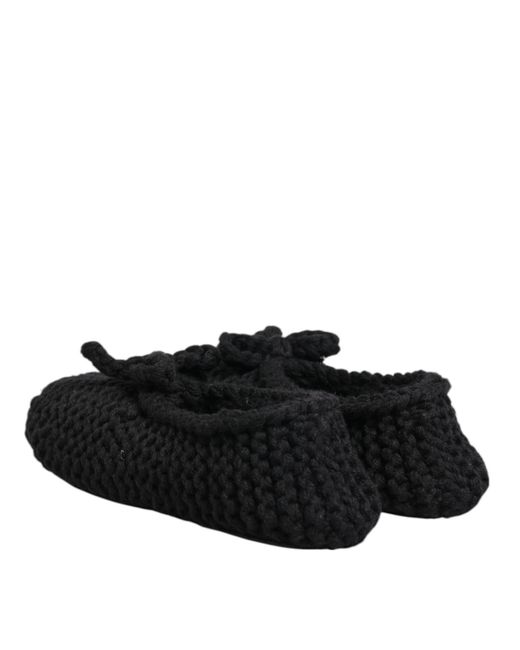 Dolce & Gabbana Black Knit Bow Flat Slippers