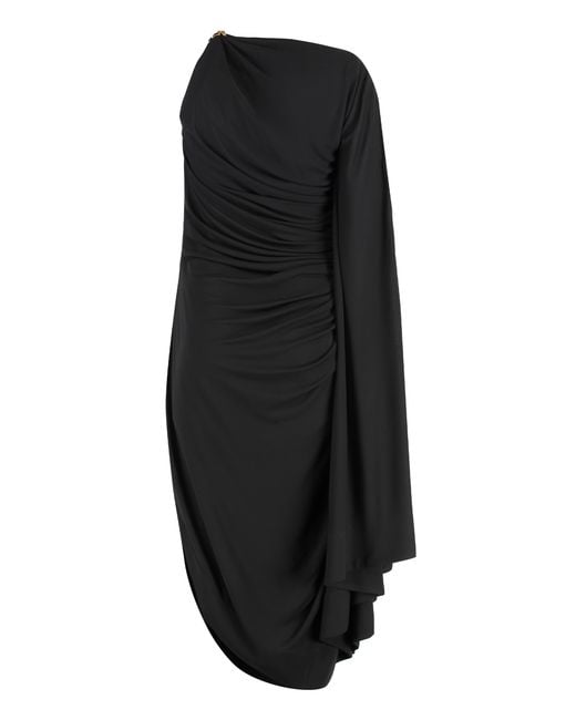 Bottega Veneta Black Draped One-Shoulder Dress Viscose