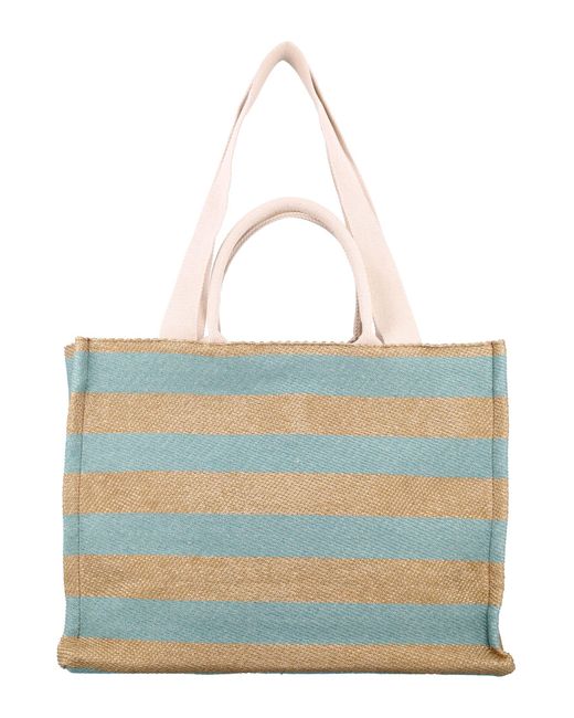 Marni Blue Raffia-Effect Medium Tote Bag