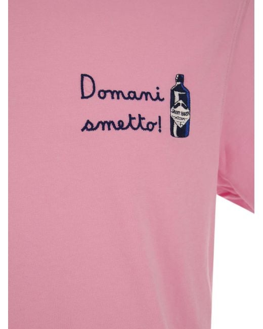 Mc2 Saint Barth Pink Cotton T-Shirt With Domani Smetto Print for men