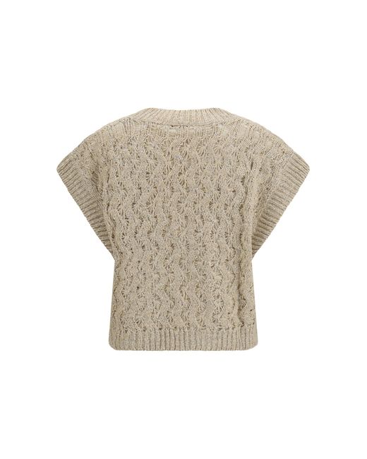 Brunello Cucinelli Natural Silk-Blend Sequined Vest Knitwear