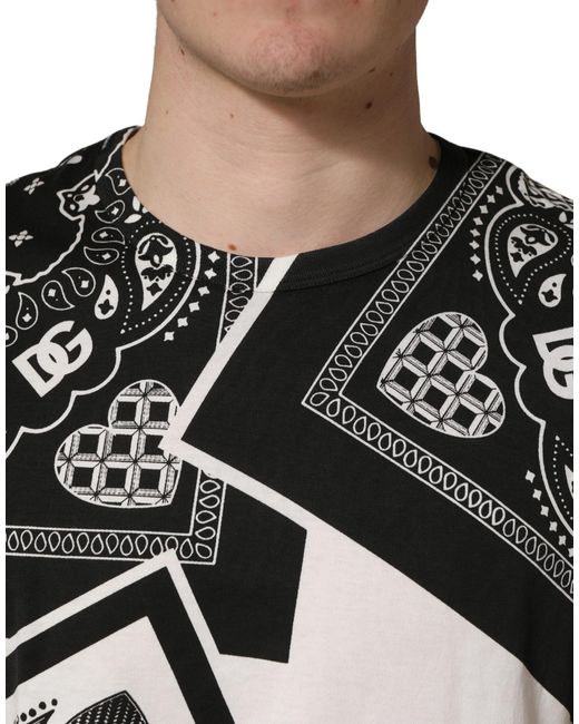 Dolce & Gabbana Black White Bandana Cotton Crew Neck T for men