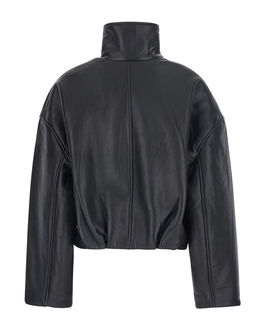 ROTATE BIRGER CHRISTENSEN Black Oversized Leather Jacket Coat