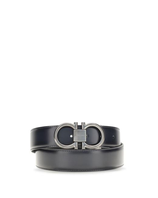 Ferragamo Gray Reversible And Adjustable Gancini Belt Calf Leather Bos Taurus E Braces for men