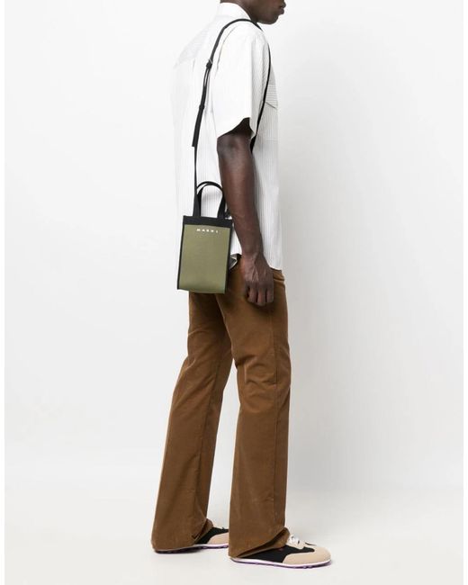Marni Green Knit Logo Crossbody Mini Tote Handbag for men