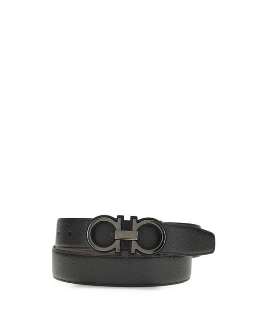 Ferragamo Black Reversible And Adjustable Gancini Belt Calf Leather Bos Taurus E Braces for men