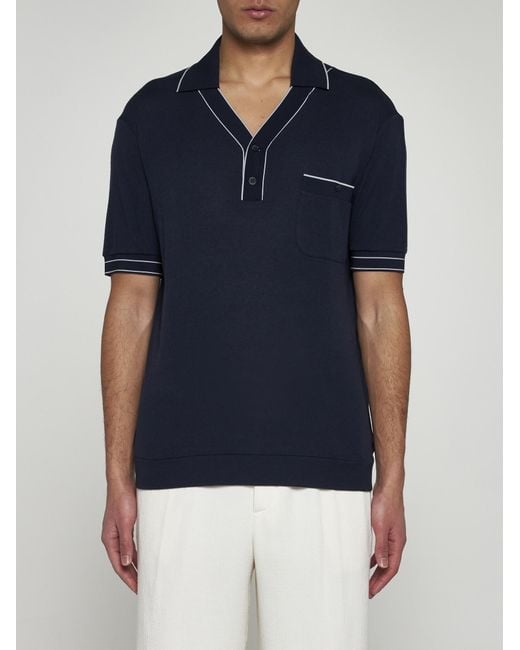 Giorgio Armani Blue Viscose & Wool Polo Shirt for men
