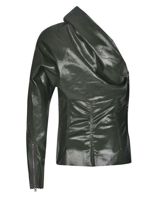 Rick Owens Green One-Sleeved Shiny Top