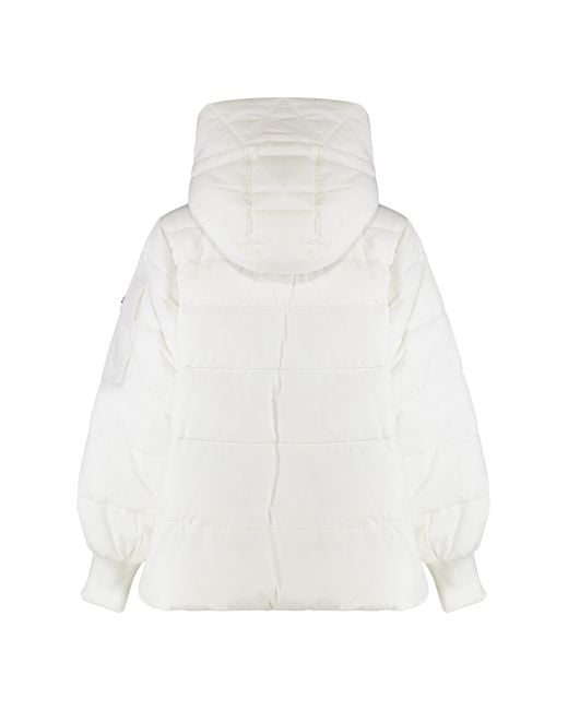 Pinko White Hooded Short Down Jacket Crusca Polyester Puffer