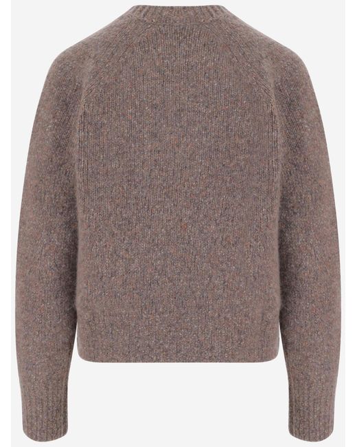 Allude Brown Knit Pattern Ribbed Cuffs Cashmere Sweater
