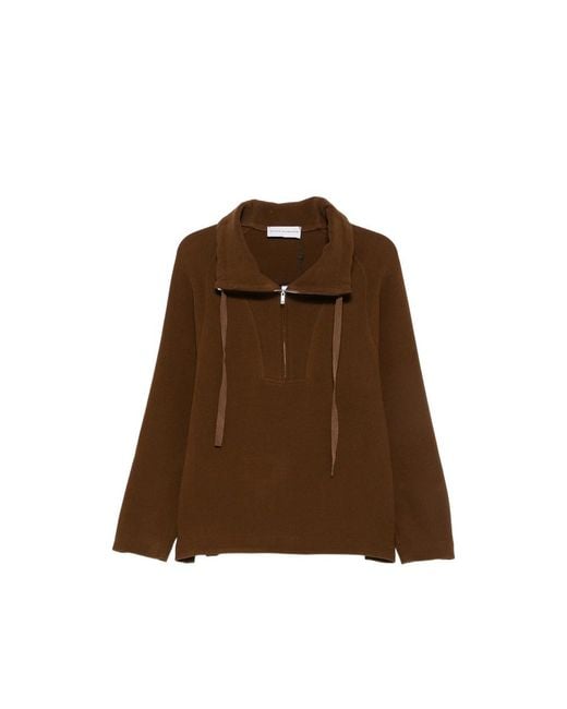 Studio Nicholson Brown Quarter-Zip Drawstring Sweatshirt