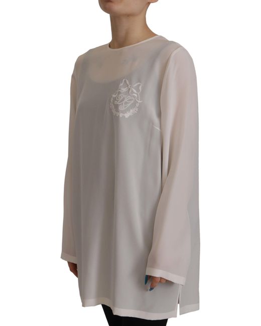 Dolce & Gabbana Gray Elegant Silk Top With Logo Embroidery