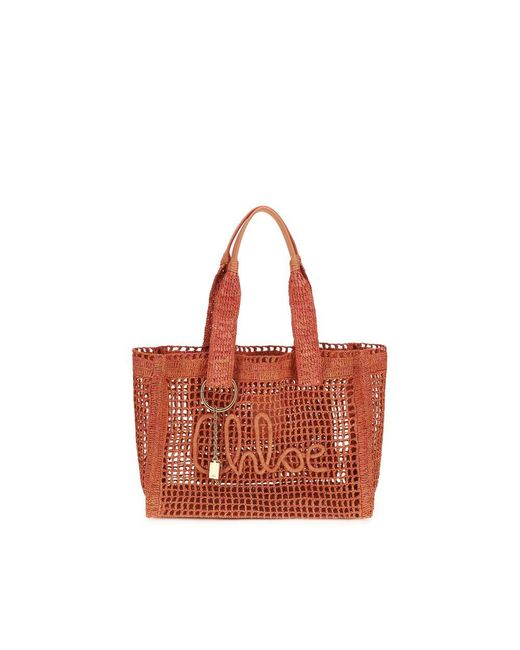 Chloé Red Multicolor Raffia Shoulder Bag