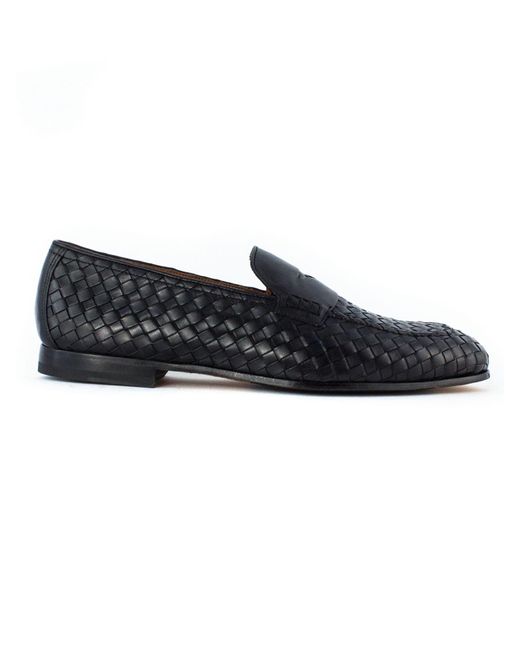 Doucal's Black Leather Penny Loafers for men
