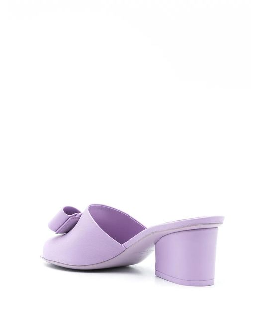 Ferragamo Purple Ferragamo Bow Detail Slip-On Sandals