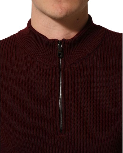 Dolce & Gabbana Red Wool Half Zip Pullover Sweater Virgin Clothing for men