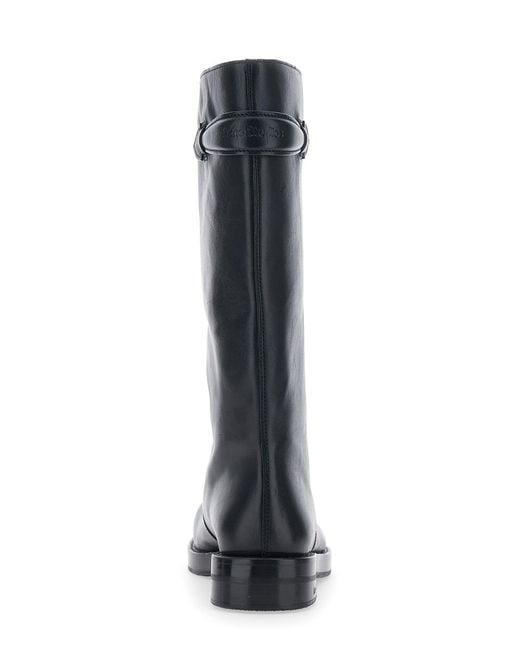 Acne Black Leather Boots With Embossed Logo Calf