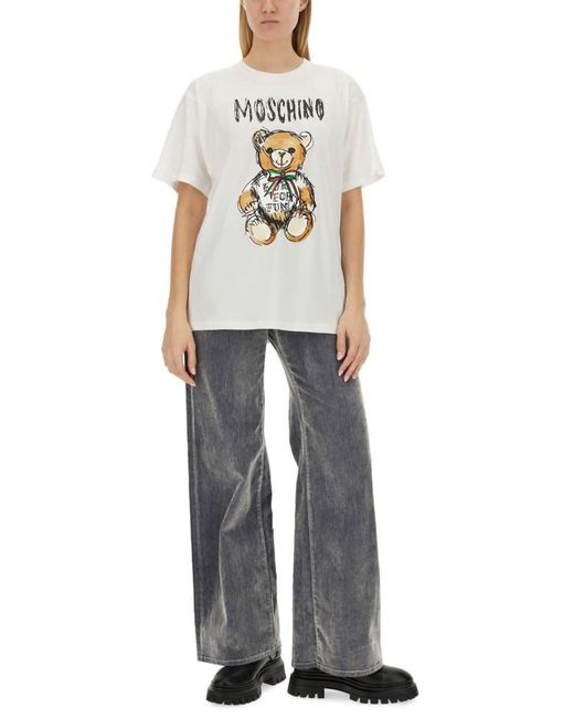 Moschino White Teddy Bear Print T-Shirt