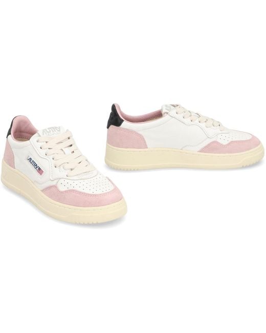 Autry White Leather Sneakers With Contrasting Heel Cow Hide Trainers