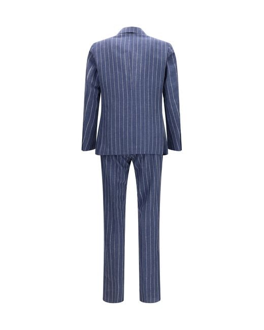 Gi Capri Blue Single-Breasted Pinstripe Suit With Patch Pocket Linen; Fleece Wool Ovis Aries Suits for men