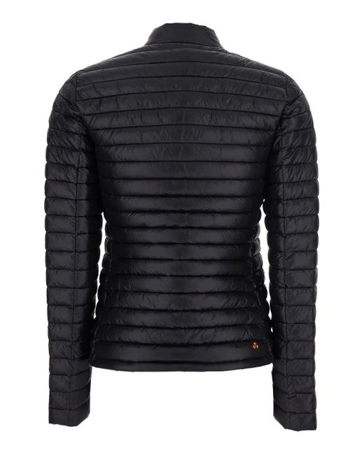 Save The Duck Black Twinkle Down Jacket With High Neck And Logo Patch On The Sleeve