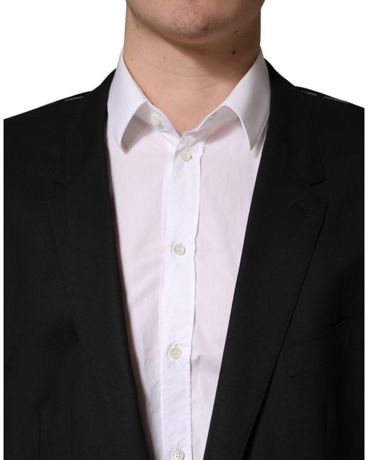 Dolce & Gabbana Black Single Breasted 2 Button Suit Jacket Elastane Virgin Wool for men