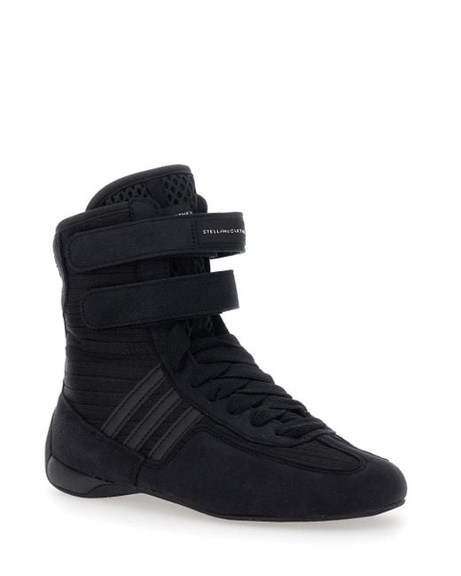 Stella McCartney Black 'Rasant' Sneakers With Strap Closure And Logo Detail On The Side