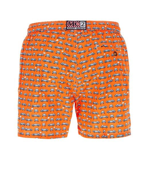 Mc2 Saint Barth Orange Printed Polyester Swimming Shorts for men