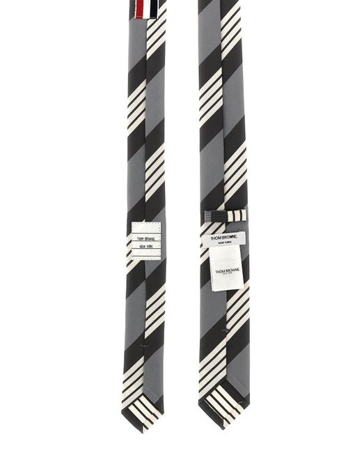 Thom Browne Gray Logo Patch Striped Tie for men