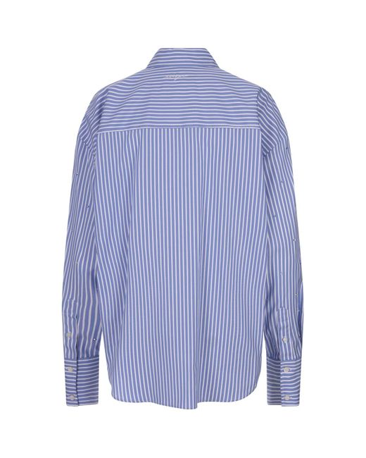 MSGM Blue Striped Shirt With Rhinestones