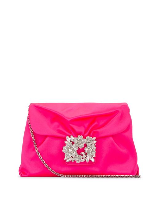 Roger Vivier Pink Embellished Draped Clutch Bag