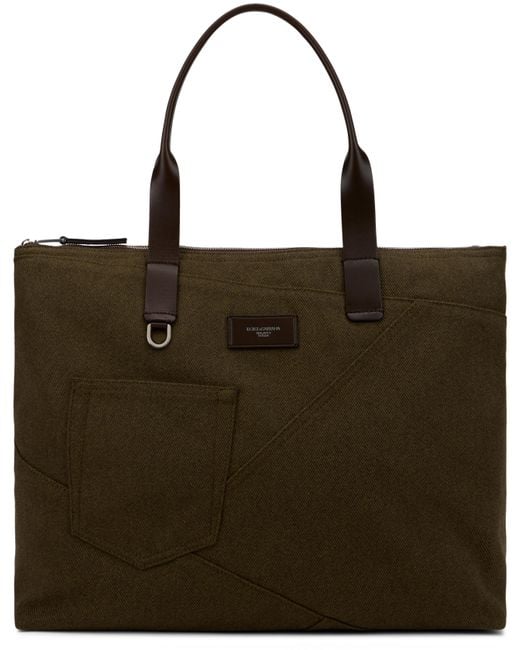 Dolce & Gabbana Brown Tote Bag Adamo Patchwork-Dark/Dark Cotton for men