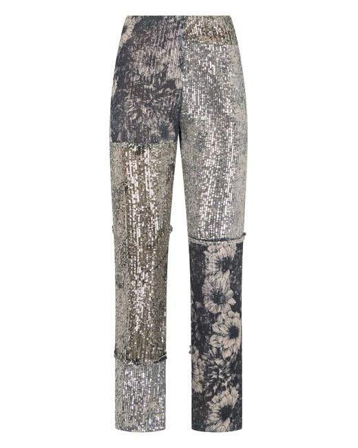 Maison Margiela Gray Trousers Patchwork Sequined Silk Straight