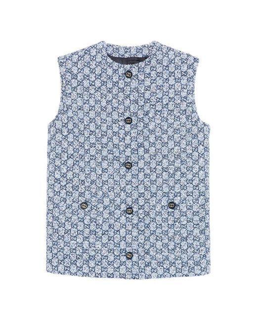 Gucci Blue Patterned Sleeveless Top