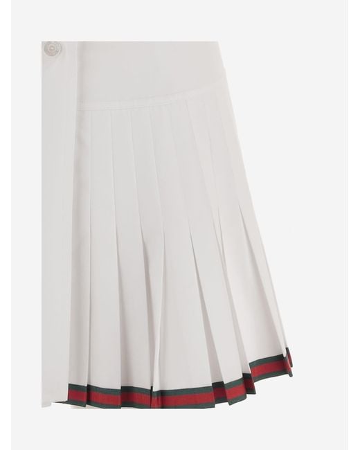 Gucci White Cotton Skirt With Partial Pleats