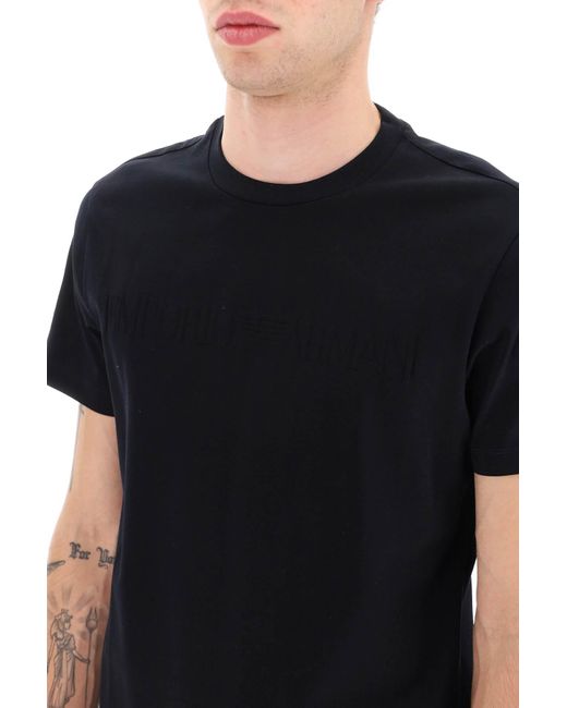 Emporio Armani Black Cotton T-shirt With Jacquard Logo for men
