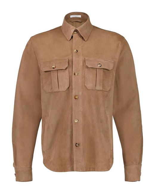 Boglioli Brown Suede Leather Classic Collar Jacket for men