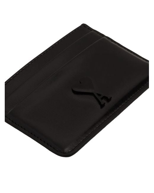 AMI Black Card Holder In Palmellato Leather for men