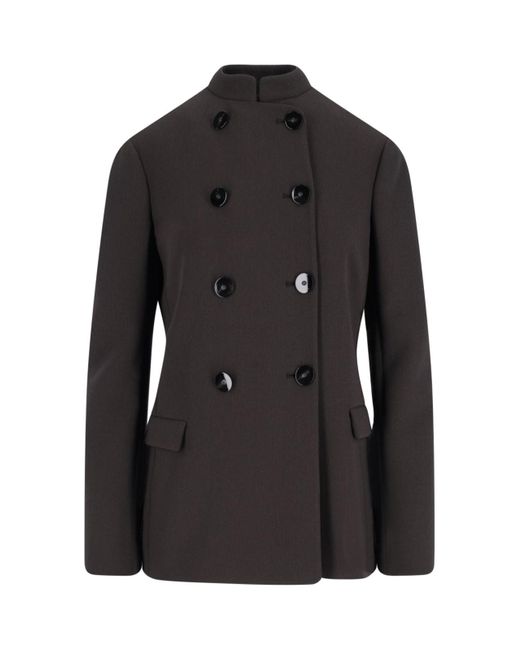Giorgio Armani Black Double-Breasted Virgin Wool Blazer, Crew Neck