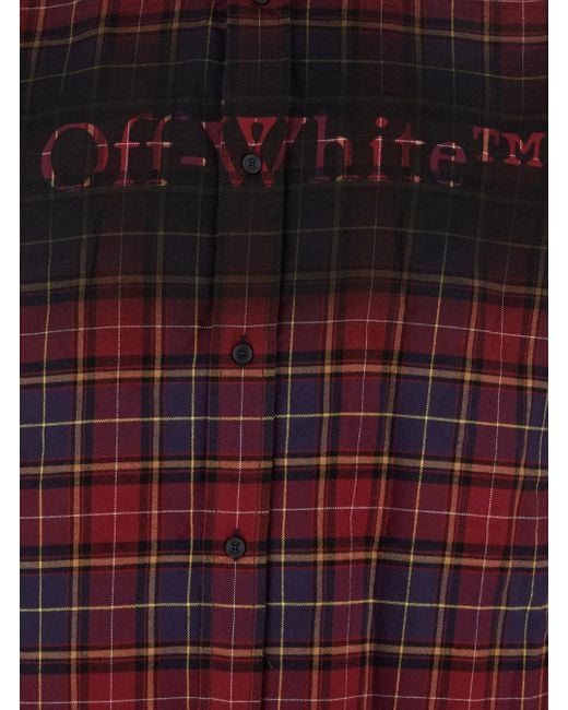 Off-White c/o Virgil Abloh Red Bordeaux Shirt With Maxi Logo Lettering On The Front And All-Over Check Motif for men