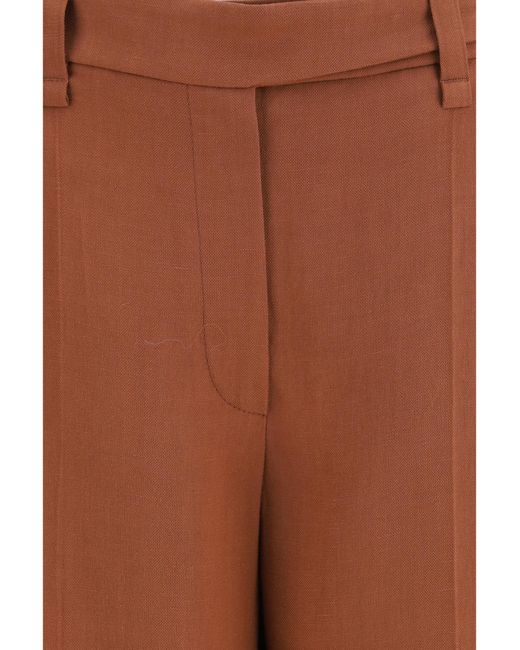 Brunello Cucinelli Orange Cigarette Pants Fluid Viscose And Linen Twill Viscose