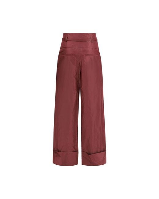 Fendi Red Bordeaux Silk Casual Pants