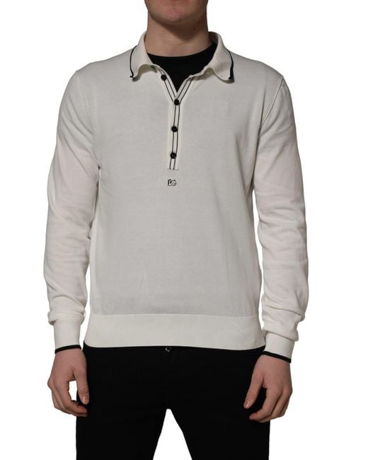 Dolce & Gabbana Natural White Cotton Blend Men Polo Pullover Sweater for men