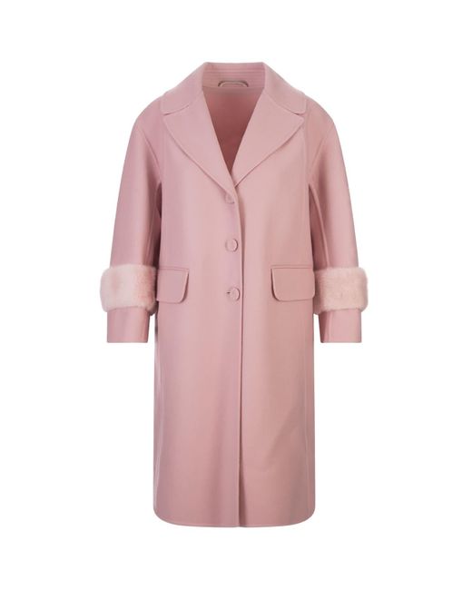 Ermanno Scervino Long Pink Coat With Mink Fur
