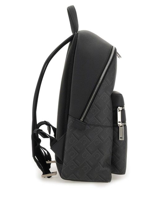 Ferragamo Black Monogram Logo Backpack for men