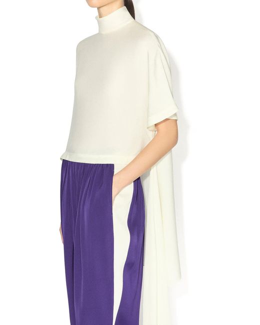 Maison AlaïA White Top Asymétrique En Viscose Satin Crème
