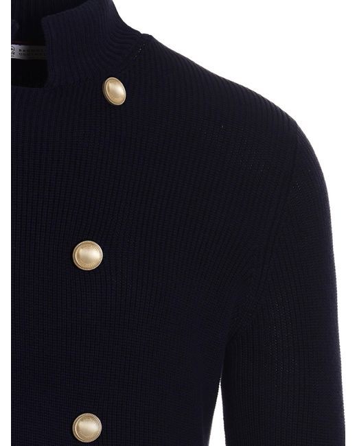 Brunello Cucinelli Blue Double-breasted Cardigan for men