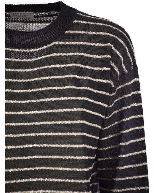 Brunello Cucinelli Black Sequin Striped Sweater
