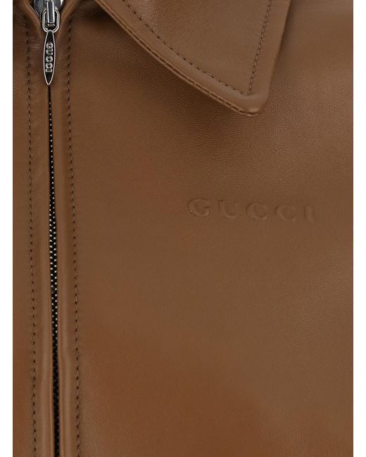Gucci Brown Jacket Cropped Leather Lamb Coat