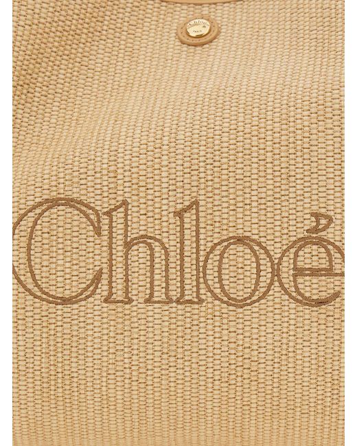Chloé Natural Tote Bag Clover Fabric (Raffia Effect)